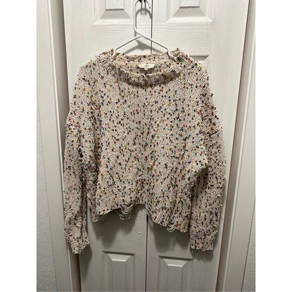 Entro Womens Sweater Cropped Knit Long Sleeve Rainbow Confetti Medium - Picture 2 of 9